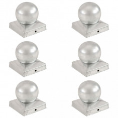 vidaXL Capace stâlpi tip glob, 6 buc., 91 x 91 mm, metal galvanizat