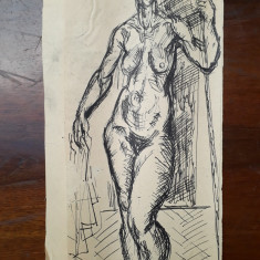 42. Nud femeie - schita veche , desen vechi in tus