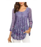 Cumpara ieftin Bluza de dama VALOLIA, cu maneci 3 4, model floral, violet, XXL - OUTLET