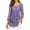 Bluza de dama VALOLIA, cu maneci 3 4, model floral, violet, XXL - OUTLET