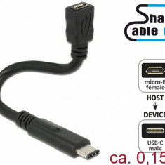 Cablu micro USB-B 2.0 la USB-C M-T Negru ShapeCable 0.15m, Delock 83929