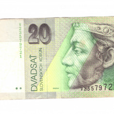 Bancnota Slovacia 20 korun / coroane 20 octombrie 2006, stare buna