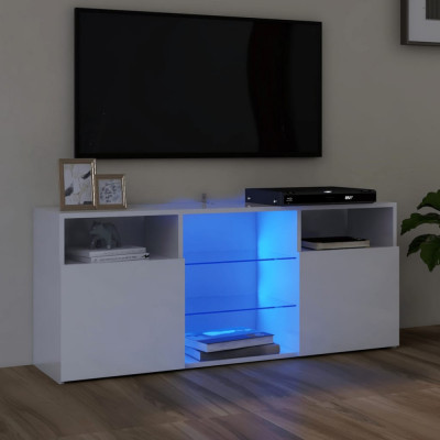 vidaXL Comodă TV cu lumini LED, alb extralucios, 120x30x50 cm foto