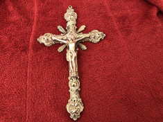 Cruce ,crucifix francez din bronz masiv,cu Isus rastignit foto