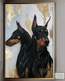Tablou Abstract Modern 70x150cm, Pictura Ulei pe Panza cu Foita Aur, Tablou Decorativ Living, Semnat