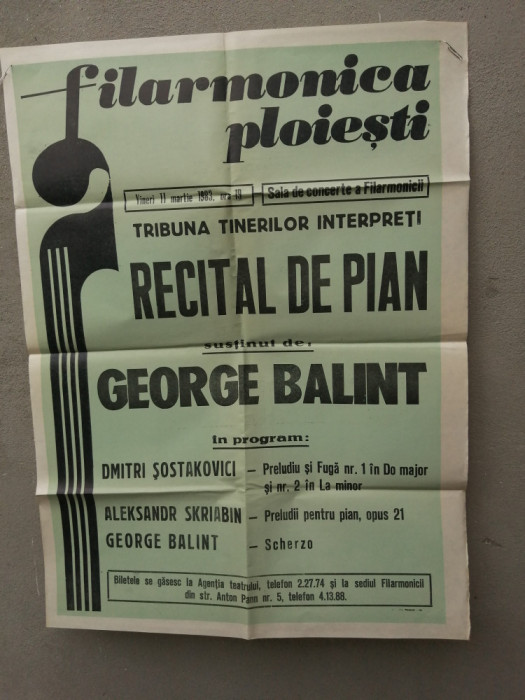 bnk div Afis concert Filarmonica Ploiesti - Tribuna tinerilor interpreti 1983