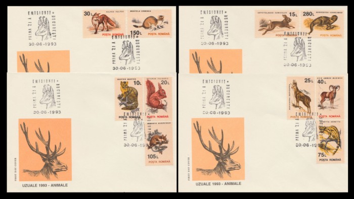 1993 Romania - 4 FDC Animale (uzuale), LP 1318