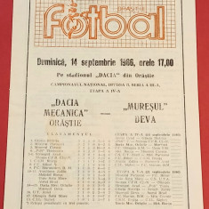 Program meci fotbal "DACIA MECANICA" ORASTIE - "MURESUL" DEVA (14.09.1986)