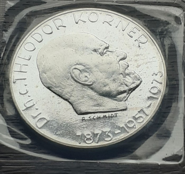 (A52) MONEDA DIN ARGINT AUSTRIA - 50 SCHILLING 1973, DR. THEODOR KORNER - PROOF
