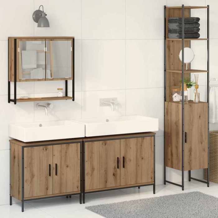Set mobilier baie 4 Piese Stejar lucrat Lemn prelucrat
