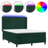 Cumpara ieftin Pat cu arcuri, saltea si LED, verde inchis, 140x190 cm, catifea