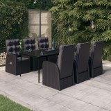 VidaXL Set de masă pentru grădină, 7 piese, cu perne, negru