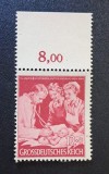 Germania (1944) -12+8Pf Roșu "10 Ani Hilfswerk Mutter und Kind" cu Margine Superioară de Coală și Valoare Contabilă "8,00" (MINT / Neștampilat) CLK1