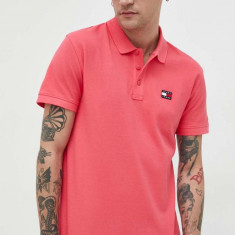 Tommy Jeans polo de bumbac culoarea roz, cu imprimeu