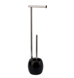 Perie WC cu suport hartie igienica,Rasina,Negru,15x15x60 cm