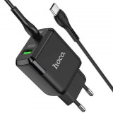 Incarcator Priza USB-A, Type-C, Q.C 3.0, PD 20W, 3A + Cablu Type-C Hoco Favor (N5) Negru