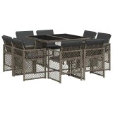 Cumpara ieftin Set mobilier gradina cu perne, 9 piese, gri, poliratan