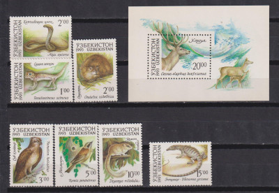 UZBEKISTAN 1993 FAUNA MI. 7-13 +BL. 1 MNH foto