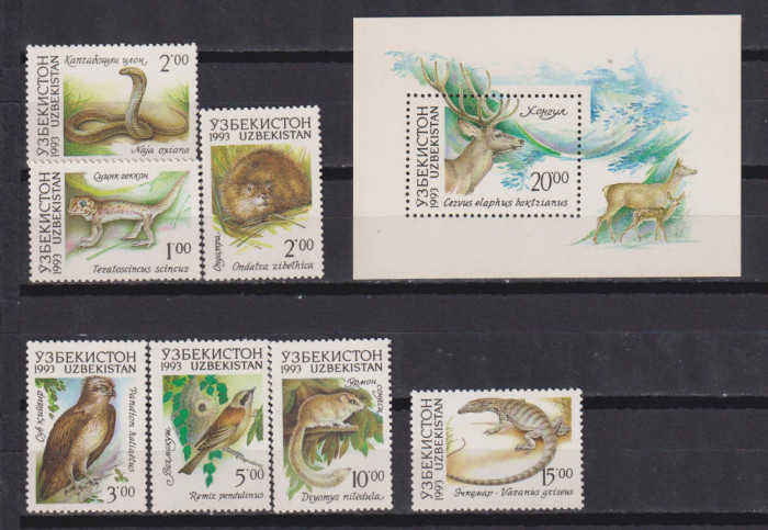 UZBEKISTAN 1993 FAUNA MI. 7-13 +BL. 1 MNH