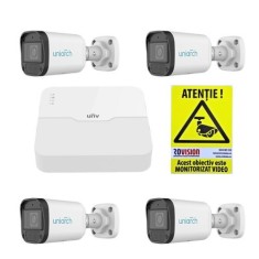 Kit supraveghere simplu 4 camere Uniarch 4MP IR 30m Lentila 2.8mm PoE Microfon IP67, NVR 4 Canale PoE 4K 8MP + CADOU Autocolant Rovision SafetyGuard S