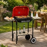 Cumpara ieftin Gratar gradina cu carbuni, grill dreptunghiular, cu roti, capac, rafturi, 43 cm, 98x49x81 cm