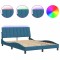 Cadru de pat cu LED fara saltea, Hanko, albastru, 140x190 cm, catifea