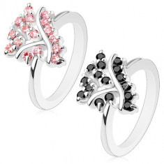 Inel cu brațe îngustate, linii netede și zirconii rotunde strălucitoare - Marime inel: 51, Culoare: Roz