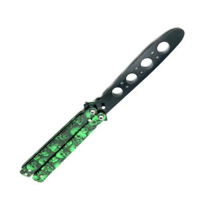 Cutit fluture Butterfly, Balisong 22 cm, verde, cranii, fara tais, de antrenament foto