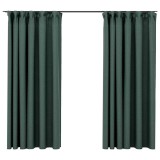 Cumpara ieftin Draperii opace aspect in, cu carlige, 2 buc., verde, 140x175 cm