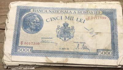 (BNK A) Romania bancnota 5000 lei 21 august 1945 foto