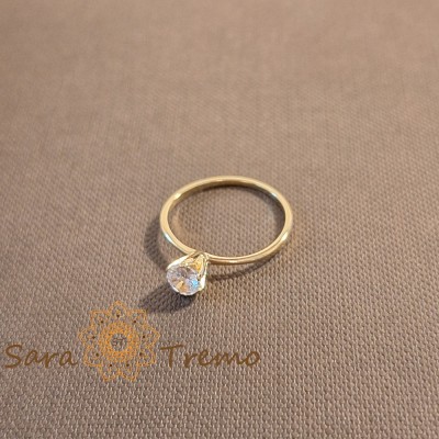 Inel placat cu aur, model fin cu cristal zirconia alb , stil clasic de logodna foto
