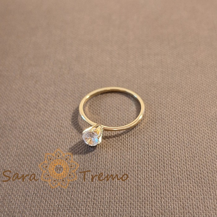 Inel placat cu aur, model fin cu cristal zirconia alb , stil clasic de logodna