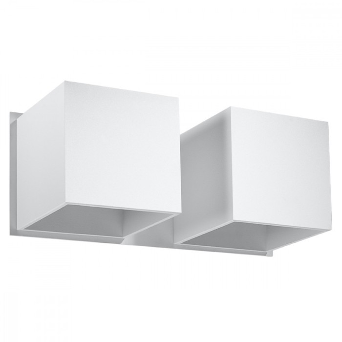 Lampă De Perete Quad Alb Aluminiu 2 Becuri Pătrate Moderne De Interior