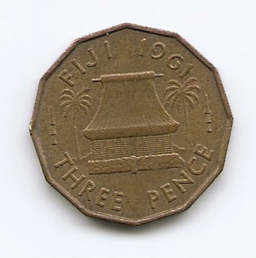 Fiji 3 Pence 1961 - Elizabeth II - B11, 21.9 mm KM-22 (1) foto