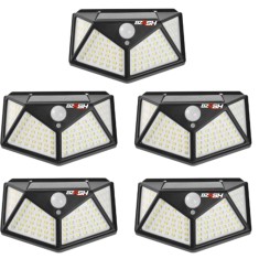 Set 5 lampi cu incarcare solara, cu senzori de amurg, miscare si lumina, 3 trepte de iluminare, 100 x LED, BZRSH