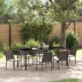 Set de dining pentru grădină cu 7 piese și perne - Maro Rattan Poliester