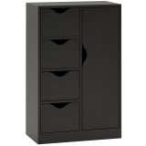 HOMCOM Bufet de depozitare comod 1 ușă și 4 sertare, din lemn, pentru living, bucătărie, intrare, sufragerie, negru | Aosom Romania