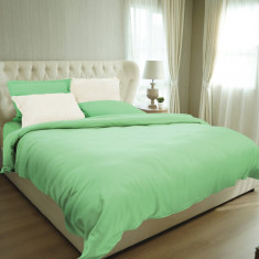 Lenjerie de pat, 2 persoane, 100% Bambus, 6 piese, 200x220 cm, Verde/Ivory