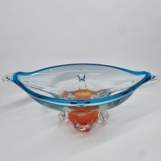 Fructiera sticla masiva romaneasca (rara) grea, veche, vintage - 29 cm