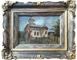 Biserică veche din Muntenia - pictură interbelică (1937), nesemnată, Religie, Ulei, Impresionism