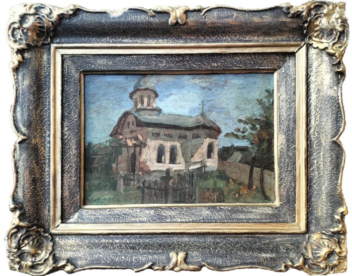 Biserică veche din Muntenia - pictură veche (1937), posibil Elisa Ghioculescu