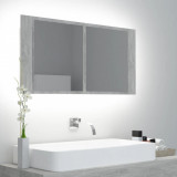 VidaXL Dulap de baie cu oglindă &amp; LED, gri beton, 90x12x45 cm acril