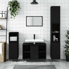 Dulap pentru baie, negru, 80x33x60 cm, lemn compozit foto