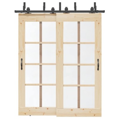 Set feronerie pentru ușă glisantă, negru, 183 cm, oțel foto