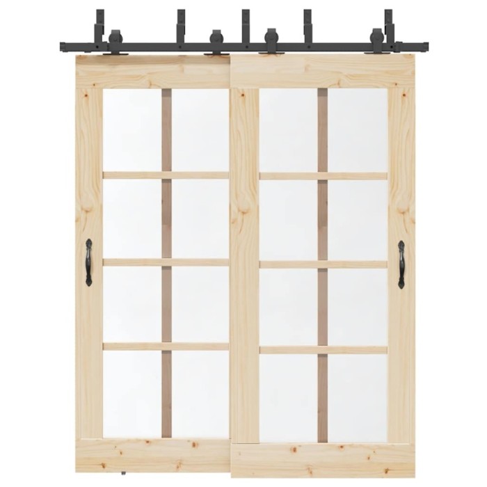 Set feronerie pentru ușă glisantă, negru, 183 cm, oțel