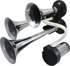 Claxon auto BestAutoVest 12v, 300 + 230 + 170 mm, set 3 trompete, crom cu compresor AutoDrive ProParts