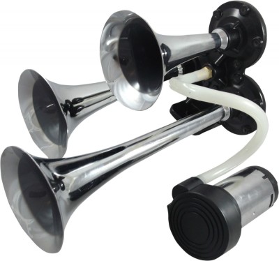 Claxon auto BestAutoVest 12v, 300 + 230 + 170 mm, set 3 trompete, crom cu compresor AutoDrive ProParts foto