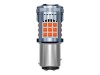 Bec LED Pozitie si Frana P21/5W BAY15D, 30W 2800LM, Culoare Rosu 1157 cu 36 SMD 3030 cu 2 Filamente/Faze, Ventilator Integrat, Canbus Integrat, fara e