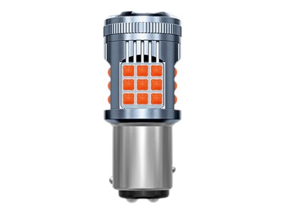 Bec LED Pozitie si Frana P21/5W BAY15D, 30W 2800LM, Culoare Rosu 1157 cu 36 SMD 3030 cu 2 Filamente/Faze, Ventilator Integrat, Canbus Integrat, fara e foto