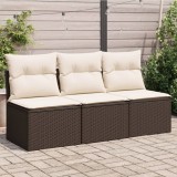 Canapea Gradina 3 Locuri Poliratan Maro cu Perne Crem, Depozitare Impermeabila 165x62x69 cm